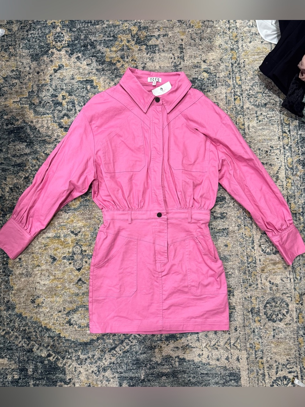 Tcec Pink long sleeve button down dress